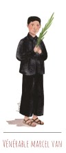  Vénérable Marcel Van illustration au format signet avec vie de la sainte au verso